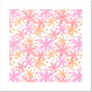 Soft pastel watercolor flowers pattern Posters and Art